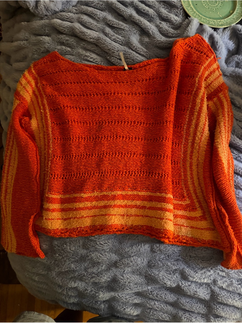 Free People Orange and Yellow Off-the-Shoulder Striped Sweater